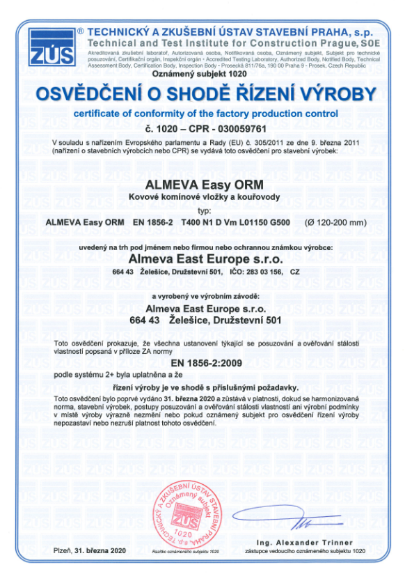 ALMEVA Easy ORM_Certifikát TAZUS